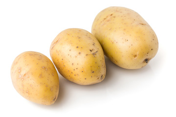 washed potatoes on a white background, isolated