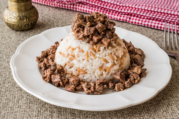 Turkish Meat Et Kavurma with rice / pilav.