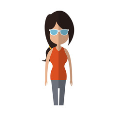 woman wearing sunglasses cartoon icon over white background. colorful design. vector illustration