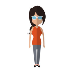 woman wearing sunglasses cartoon icon over white background. colorful design. vector illustration