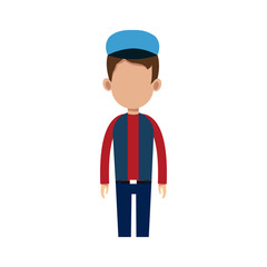 man wearing a blue cap over white background. colorful design. vector illustration