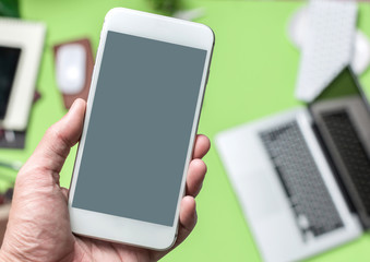 Business man hand hold phone mobile smartphone.