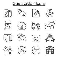 Gas station icon set in thin line style