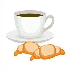 Still life with coffee and croissants on a white background, vector illustration