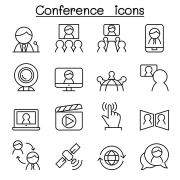 Meeting & Conference icon set in thin line style