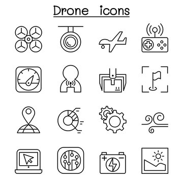 Drone , Quadrocopter icon set in thin line style