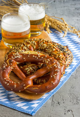 beer and pretzel.