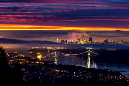 Sunrise from West Vancouver with clouds in motion