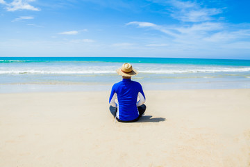 Fototapeta premium Man Meditating On Beautiful Beach