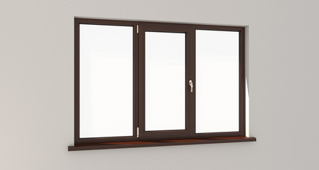 Window. White wall. Isolated window. Wooden window. 3d. 3D render.