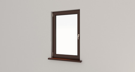 Window. White wall. Isolated window. Wooden window. 3d. 3D render.