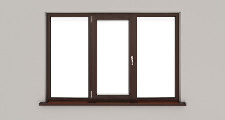 Window. White wall. Isolated window. Wooden window. 3d. 3D render.