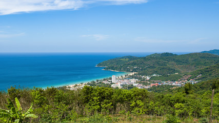 Beautiful view of the Karon beach from the hill. Phuket, Thailand 