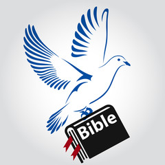 Dove flying with a Symbol of Religion. Bible Book. Dove Of Peace. Vector illustration.
