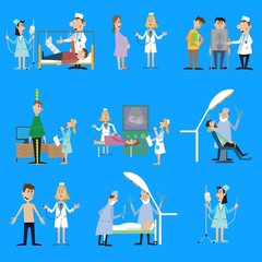 set illustration on the theme of health. examination of patients by doctors. vector illustration