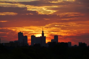 Fototapeta na wymiar Sunset over the Warsaw, Poland