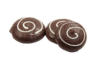 Chocolate cookies with cream filling isolated on white background.