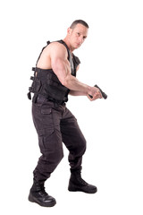 tactical law enforcer posing isolated in white