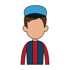 faceless man with blue baseball cap cartoon icon image vector illustration design