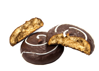 Chocolate cookies with cream filling isolated on white background.