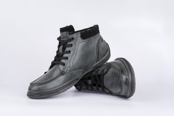Grey leather men's shoes
