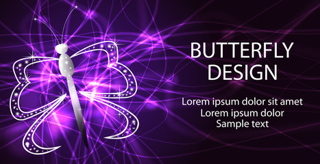 Glowing purple background with butterfly. Vector