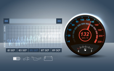 Car panel instrument panel. Electro Hud interface element