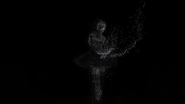 Ballerina of the bright particles on black background, computer graphics