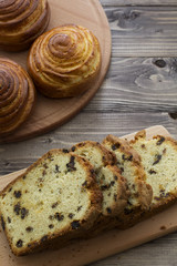 raisin cake and rolls