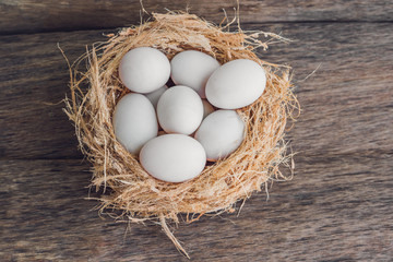 Easter white eggs in the nest. Easter concept