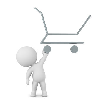 3D Character Holding Up Shopping Cart