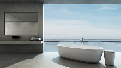 Bathroom design Modern & Loft in House pool villa take view sea -3D render