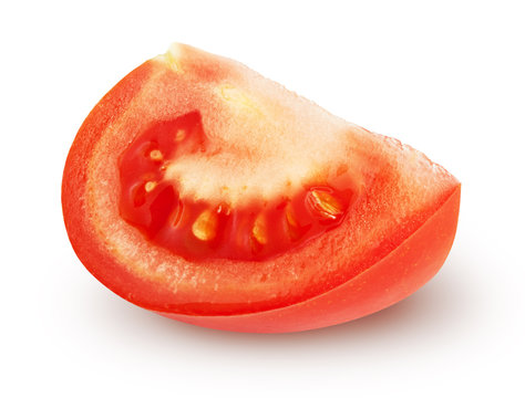Isolated Tomato slice. Single Tomato slice isolated on white, with clipping path