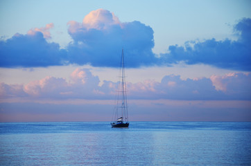 Fototapeta premium Sailboat at Marina Port, Palma de Mallorca, Spain with at sunrise