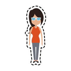 woman wearing blue sunglasses cartoon icon image vector illustration design