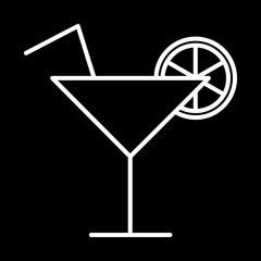 Icon glass with cocktail white contour on black background of vector illustration