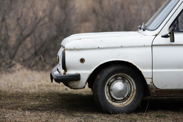 Old car white on a nature background
