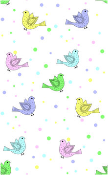 colored birds with dots seamless pattern vector