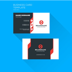 Corporate business card print template. Personal visiting card with company logo. Clean flat stationery design. Vector Illustration