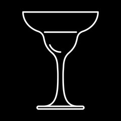 Icon of a glass of margarita white contour on black background of vector illustration