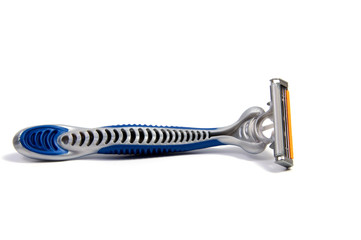 Use disposable shaving machine on white background