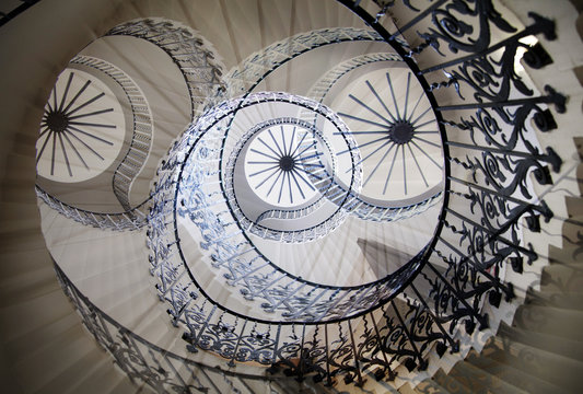 Multiple exposure image of spiral stairs, London. Greenwich house