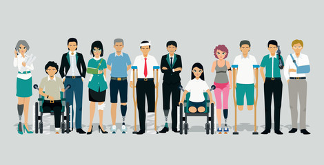 People who have suffered an accident and disabled with a gray background.
