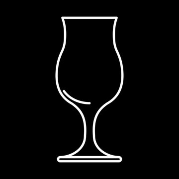 Cocktail glass white contour on black background of vector illustration