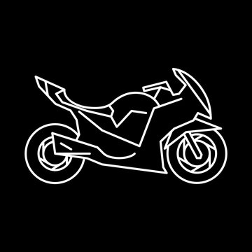 Motorcycle icon white contour on black background of vector illustration