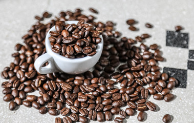 cup of black coffee grains