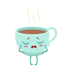 Cup Of Hot Coffee Cute Anime Humanized Cartoon Food Character Emoji Vector Illustration
