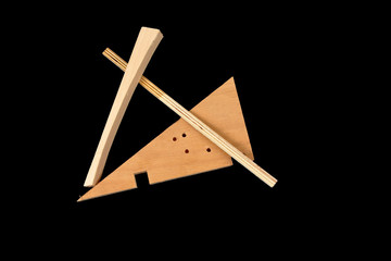 Scraps of wood on a black background