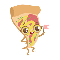 Slice Of Pizza Cute Anime Humanized Cartoon Food Character Emoji Vector Illustration
