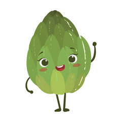 Artichoke Cute Anime Humanized Smiling Cartoon Vegetable Food Character Emoji Vector Illustration